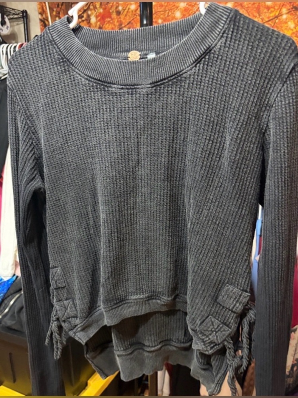 🖤 FP ONE Gray Waffle Knit Pullover w Side Ties | Size S/P 🔥